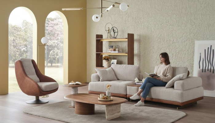 Modern Sofagarnitur 3+1 Sitzer Beige Design Set Wohnzimmer Sofa Couch