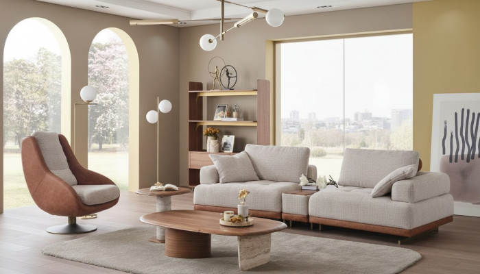 Modern Sofagarnitur 3+1 Sitzer Beige Design Set Wohnzimmer Sofa Couch