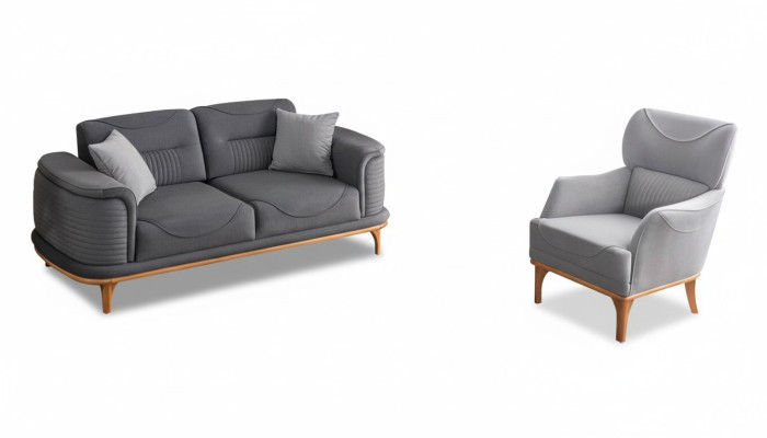 Modernes graues  2-teiliges Wohnzimmerset Dreisitzer-Sofa und Sessel