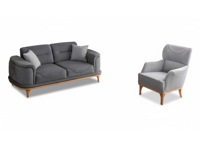 Modernes graues  2-teiliges Wohnzimmerset Dreisitzer-Sofa und Sessel
