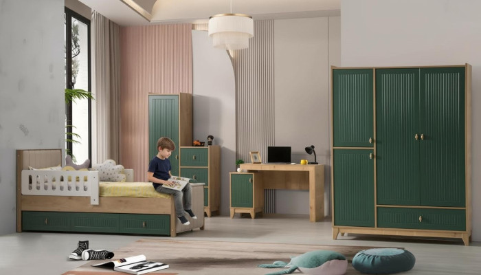 Kinderzimmer Set Besteht aus Bett+2х Kleiderschrank+Schreibtisch 4tlg.