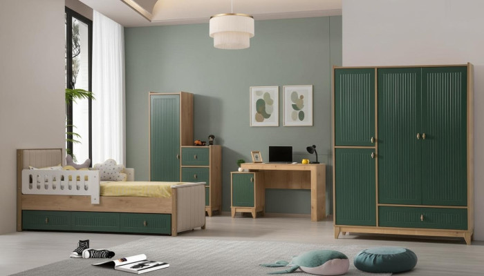 Kinderzimmer Set Besteht aus Bett+2х Kleiderschrank+Schreibtisch 4tlg.