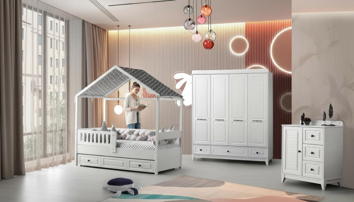 Modern Komplett Jugendzimmer Luxus Kinderzimmer Set 3tlg Weiß Farbe neu удаление