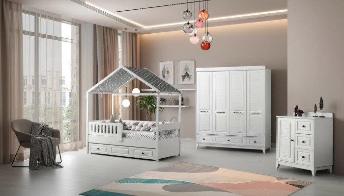 Modern Komplett Jugendzimmer Luxus Kinderzimmer Set 3tlg Weiß Farbe neu удаление