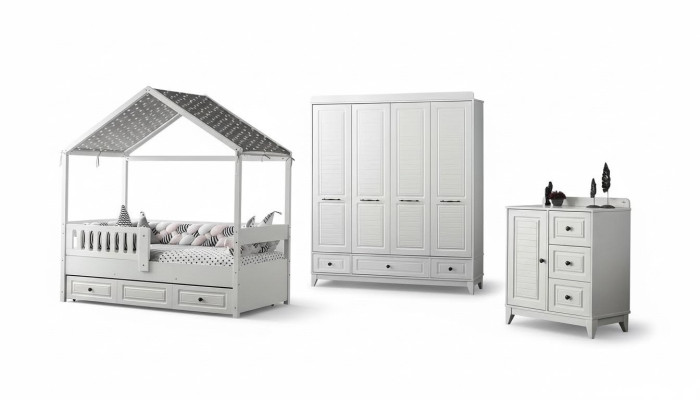 Modern Komplett Jugendzimmer Luxus Kinderzimmer Set 3tlg Weiß Farbe neu удаление