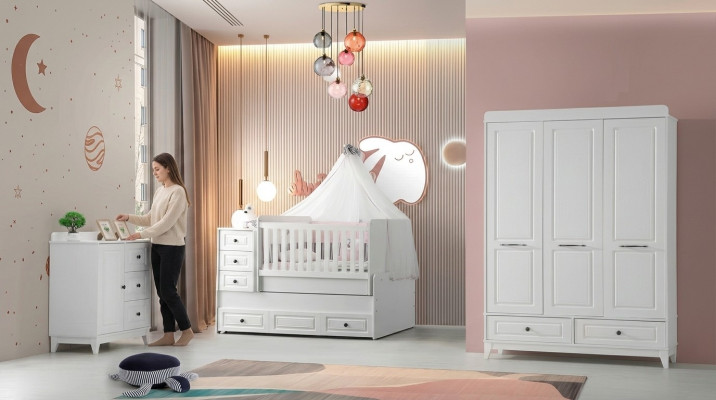 Modern Kinderbett Komplett Jugendzimmer Luxus Kinderzimmer Set 3tlg Weiß