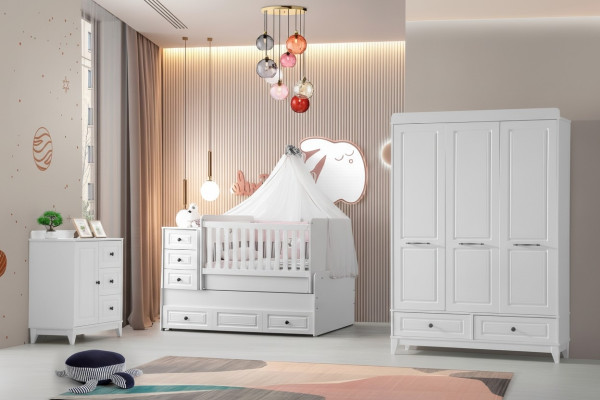Modern Kinderbett Komplett Jugendzimmer Luxus Kinderzimmer Set 3tlg Weiß
