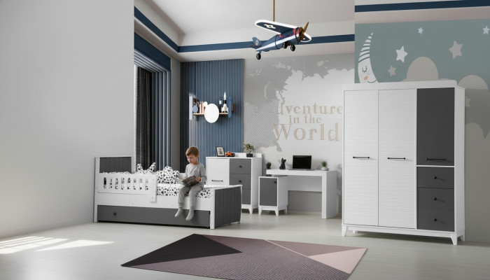 Modern Kinderzimmer Set Besteht aus Bett Schrank Kommode Tisch 4tlg.