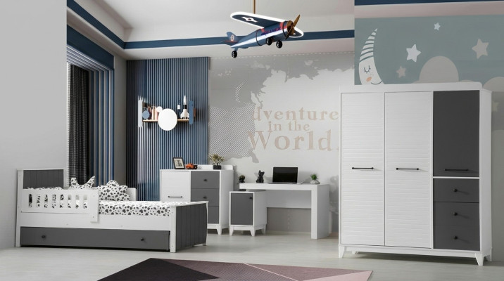 Modern Kinderzimmer Set Besteht aus Bett Schrank Kommode Tisch 4tlg.