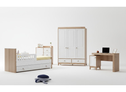 Luxuriös Kinderzimmer Set Besteht aus Bett Schrank Kommode Tisch 4tlg.