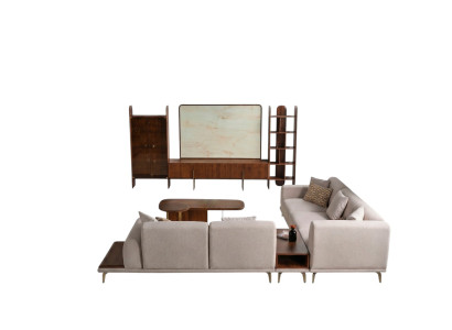 6tlg.Wonzimmer Set von Braun Wohnwand+Couchtisch und Beistelltisch neu