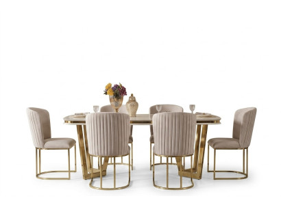Esszimmer Set Besteht aus Design Esstisch 4x Stühle und Anrichte 7tlg.