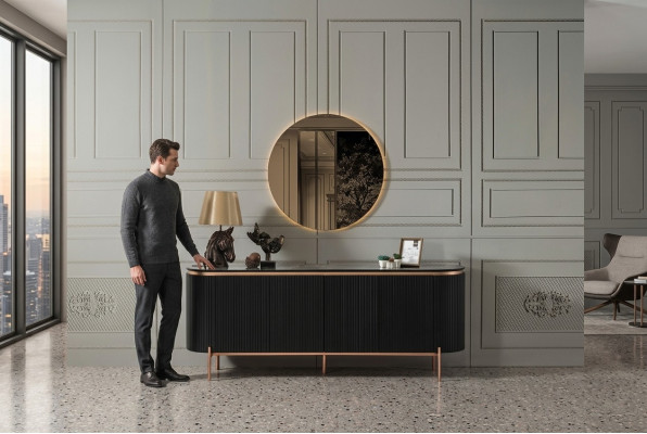 2tlg.Esszimmer Set Besteht aus Luxuriös Schwarz Anrichte und Spiegel