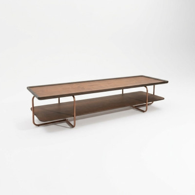 Brauner Wohnzimmer Holz Couchtisch Edelstahlfüße Eleganter Sofatisch