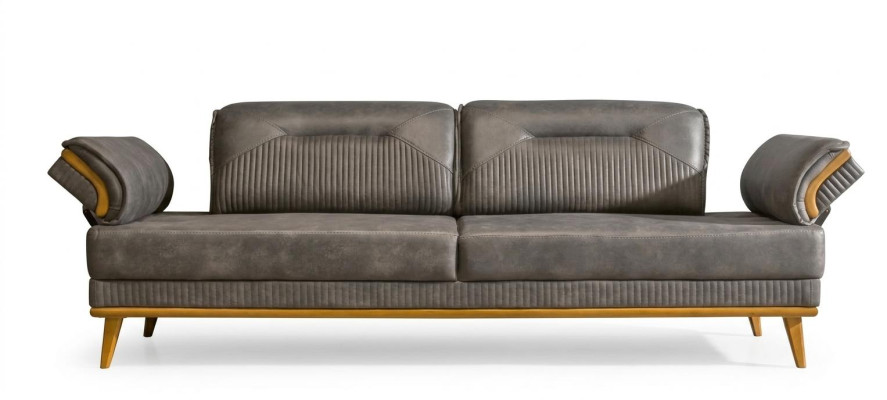 Grauer Polster 3-er Wohnzimmer Dreisitzer Sofa Luxuriöse Textil Couch