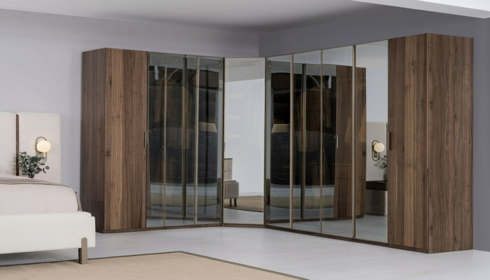 Moderner Braun Eckschrank Designer Regalschrank Holzschrank Luxus Möbel