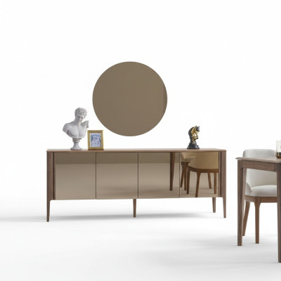 Braune Esszimmer Glas Anrichte Moderner Spiegel Komplettes 2tlg Set Neu
