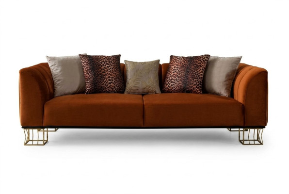 Wohnzimmer Sitzmöbel Oranger 3-Sitzer Luxuriöse Couch Metallfüße