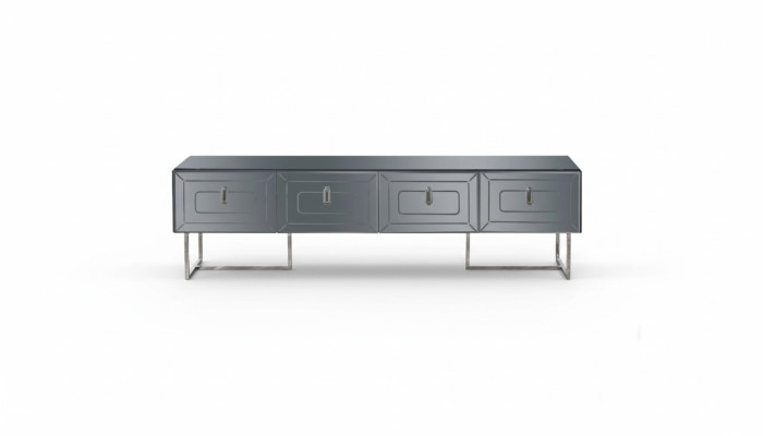 Graues Lowboard Exklusives RTV-Board Wohnzimmer Glas Schrank 4-türig