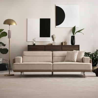 Exklusives Beiges Sofa 3 Sitzer Moderne Möbel Wohnzimmer Polster Couch