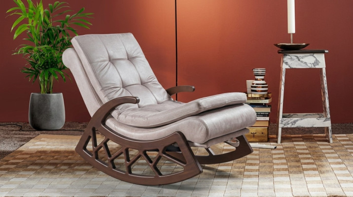 Moderner Holz Schaukelstuhl Edle Wohnzimmer Relax Möbel Holzgestell Neu