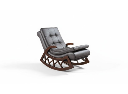 Exklusiver Grauer Schaukelstuhl Wohnzimmer Relax Möbel Holzgestell Neu