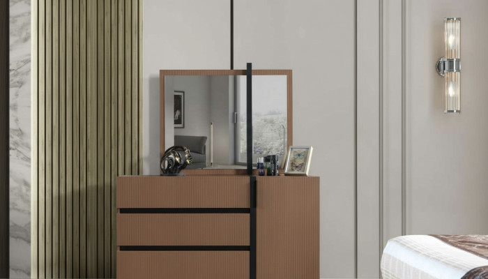 Moderne Braune Schlafzimmer Kommode 3x Schubladen 1-türig Holz Möbel