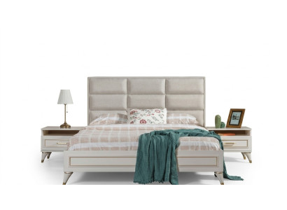 Weiße Schlafzimmer Garnitur Polster Doppelbett 2x Holz Nachttische 3tlg Weiße Schlafzimmer Garnitur Polster Doppelbett 2x Holz Nachttische 3tlg