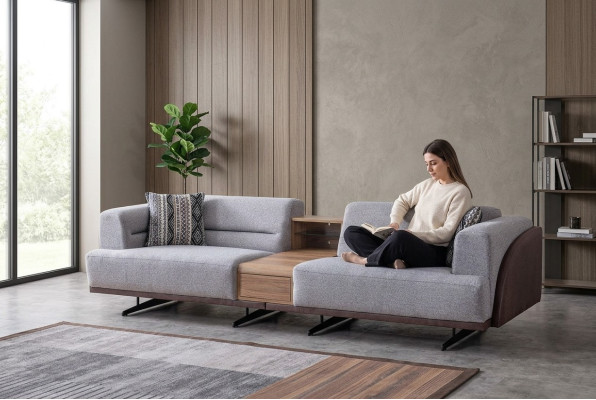 Grauer Wohnzimmer 3-Sitzer Luxuriöses Dreisitzer Sofa Polster Couchen