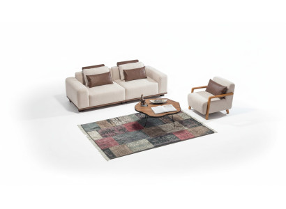 Beiges Wohnzimmer Sofaset Exklusiver 2-Sitzer Textilsessel Polster Möbel