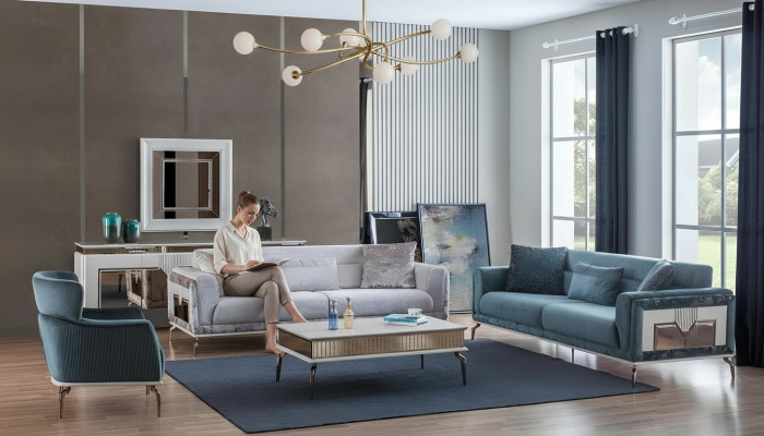 Designer Sofagarnitur 4tlg. Couch Sofa Set 3 Sitzer Sessel Couchtisch