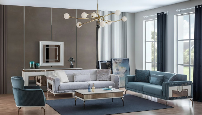 Designer Sofagarnitur 4tlg. Couch Sofa Set 3 Sitzer Sessel Couchtisch