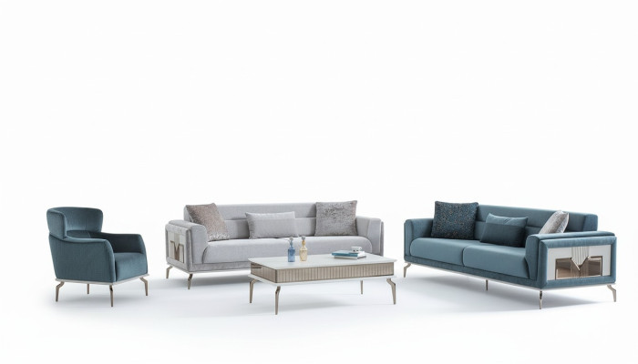 Designer Sofagarnitur 4tlg. Couch Sofa Set 3 Sitzer Sessel Couchtisch