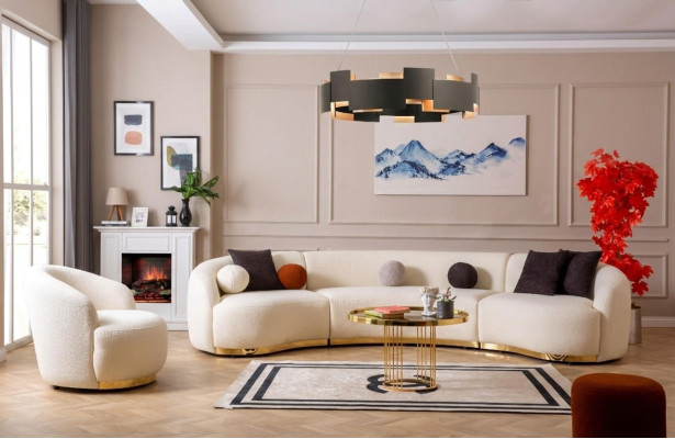Designer Wohnzimmer set Modern Sofagarnitur Rund sofa + 1 Sitzer 2tlg