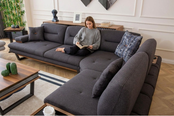 Stil Ecksofa L-form Grau Luxus in Wohnzimmer Designer Eckgarnitur Couchen