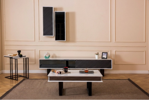 Modern Wohnzimmer Set 6 tlg TV-Ständer Design Wandschrank Holz Einrichtung