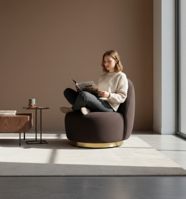 Sessel Modern Braun Wohnzimmer Textil Luxus Design Möbel Lounge Club