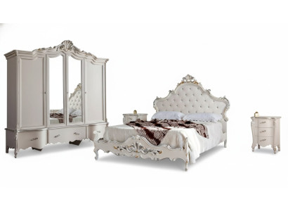 Weißes Schlafzimmer Set Klassisches Bett 2x Nachttische Kleiderschrank Weißes Schlafzimmer Set Klassisches Bett 2x Nachttische Kleiderschrank