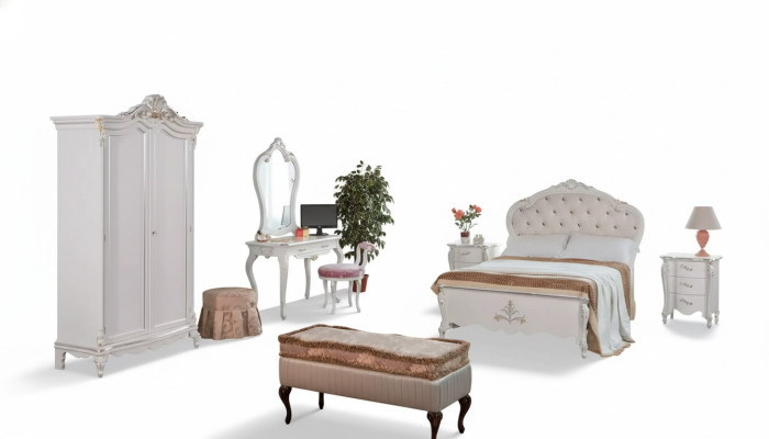 Komplettes Schlafzimmer Set Bett Nachttische Kleiderschrank Hocker 8tlg
