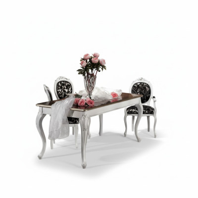 Design Esszimmer Holzmöbel 4x Stuhl weiß Tisch Essgruppe Essgarnitur Set 5tlg