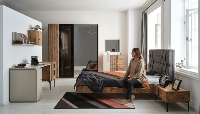 Luxus Schlafzimmer 7tlg. Bett Nachttisch Kleiderschrank Kommode Spiegel