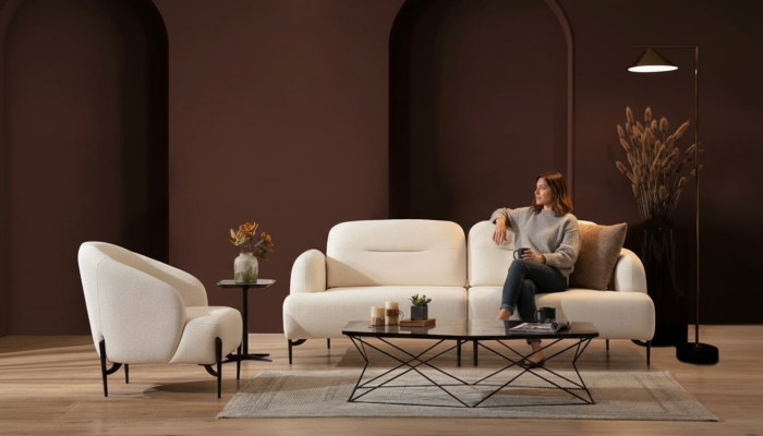 Weiße Wohnzimmer Designer Garnitur 3 Sitzer Polster Sessel 2tlg Set Neu