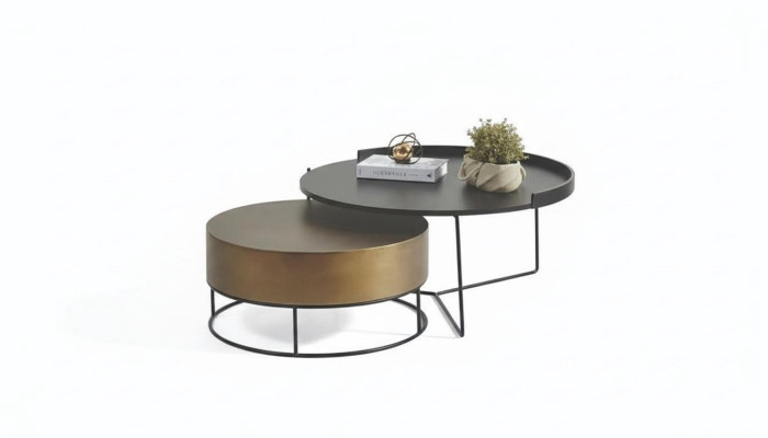 Designer 2x Couchtische Moderner Runder Beistelltisch Metalltisch Set