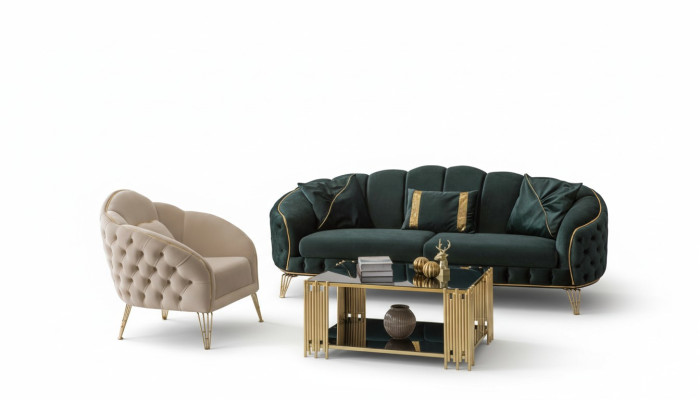 Modern Wohnzimmer Set  Sofa 3 Sitzer Sessel Textil Sessel Wohnzimmer Neu