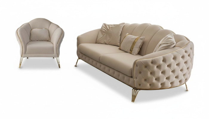 Wohnzimmer Komplett 3tlg Modern  Dreisitzer Sofa Couch Luxus 2x Sessel