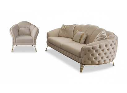 Wohnzimmer Komplett 3tlg Modern  Dreisitzer Sofa Couch Luxus 2x Sessel
