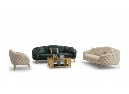 Komplett Wohnzimmer 4tlg stilvoll x2 3-Sitzer Couch Modern 2x Sessel