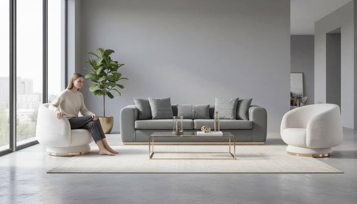 Grau-Weißes Wohnzimmer Sitzset Luxuriöse Polster Couchen 4 Sitzer Sessel