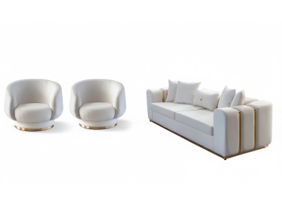 Weiße Wohnzimmer Sofas Stilvoller 4-Sitzer Designer 2x Sessel Neu 3tlg