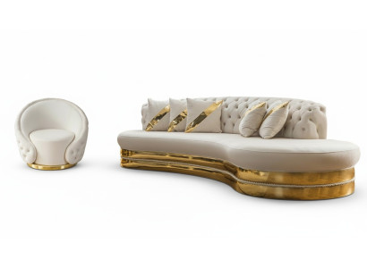 Moderner Chesterfield Set Luxus Sofagarnitur Runder Sessel 3-SItzer 2tlg